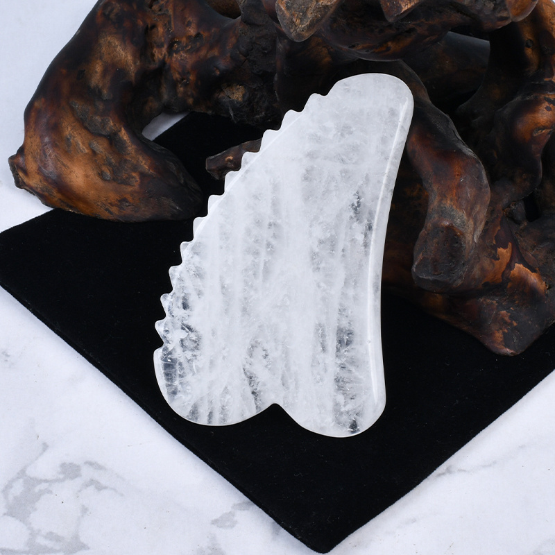 Anti-aging White Crystal V Shaped Toothed Facial Guasha Massage Tool Custom Logo Rock Quartz Jade Stone Face Gua Sha With Teeth