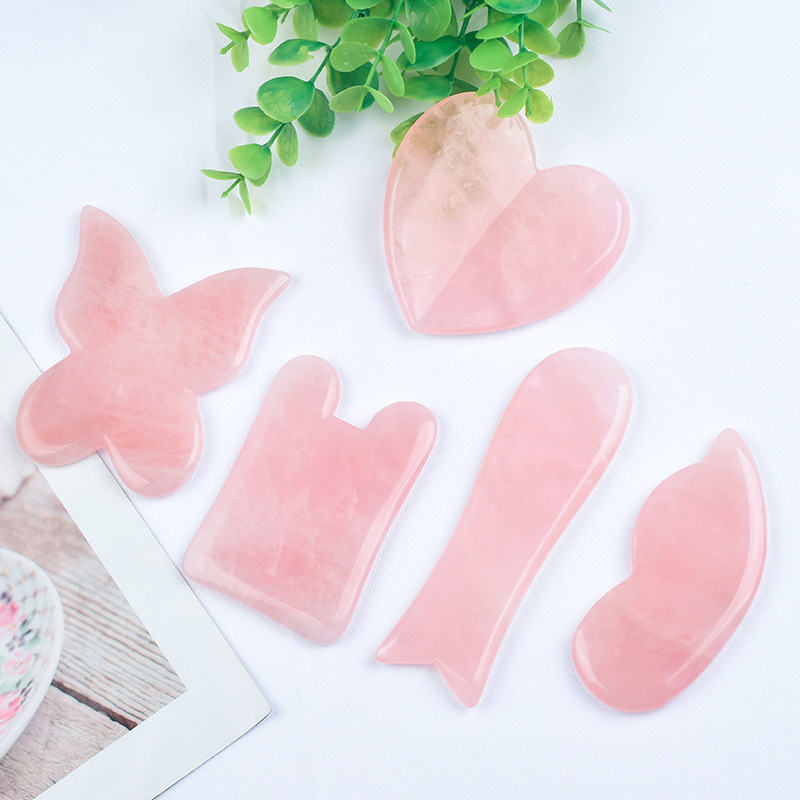 Customized Pink Jade Guasha Crystal Tools Natural Rose Quartz Crystal Gua Sha Stone Sets Wholesale Gua Sha Facial Massage Tool