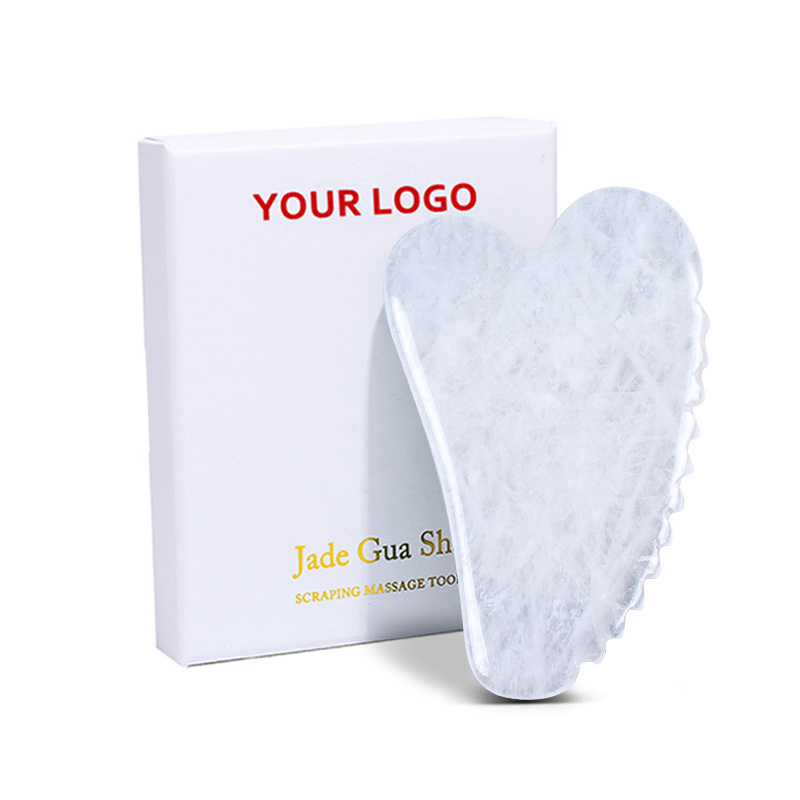 Anti-aging White Crystal V Shaped Toothed Facial Guasha Massage Tool Custom Logo Rock Quartz Jade Stone Face Gua Sha With Teeth