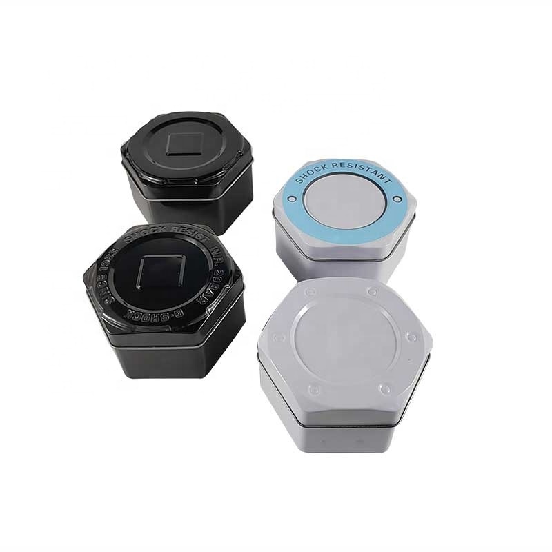 Wholesale spot frosted iron universal packaging box, original hexagonal Casio watch iron box with sponge lining