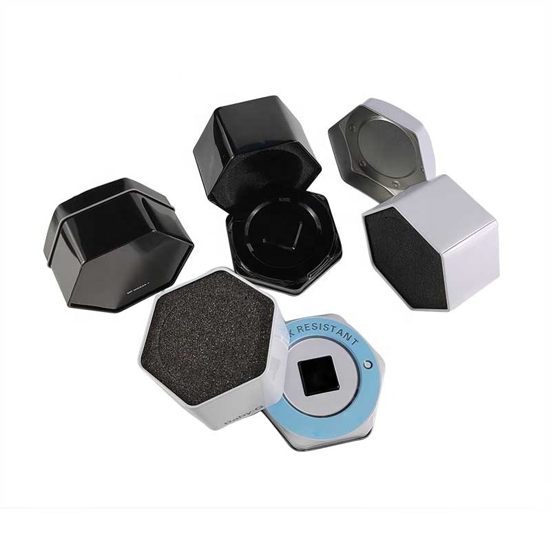 Wholesale spot frosted iron universal packaging box, original hexagonal Casio watch iron box with sponge lining