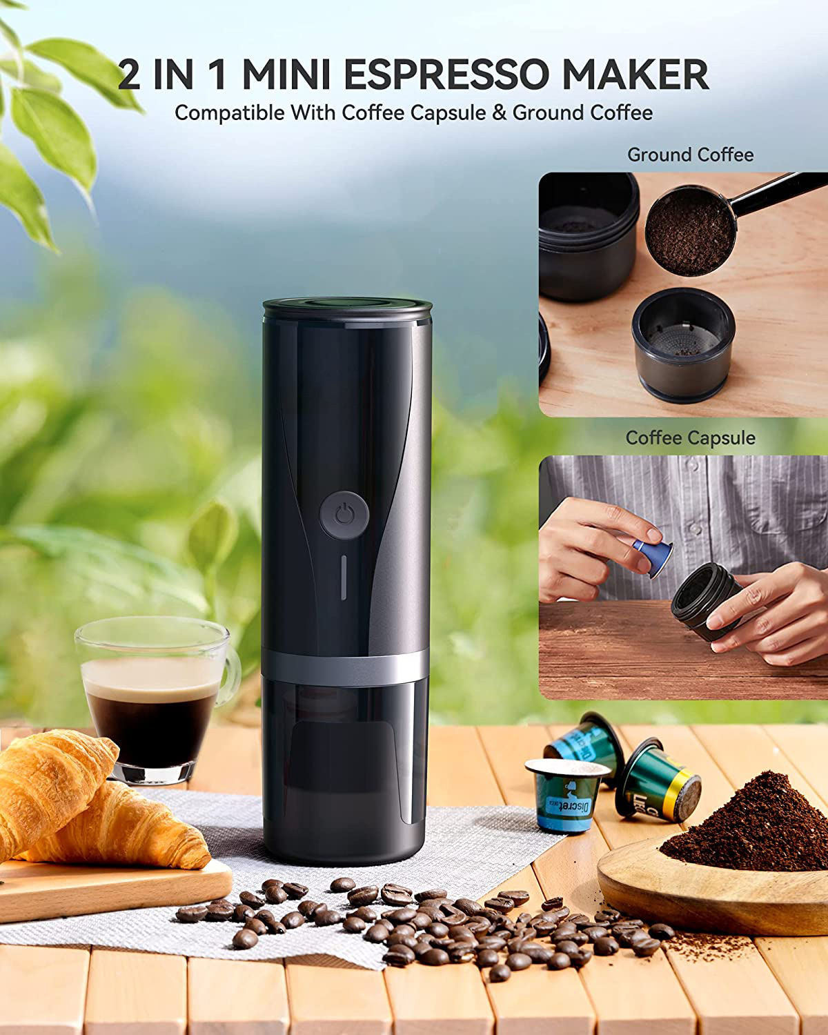 Portable Mini Coffee Maker One Button Operation Extraction Coffee 2 in 1 Usb Aluminum OEM 90 Single Serve Machine K Cup 5v 90w