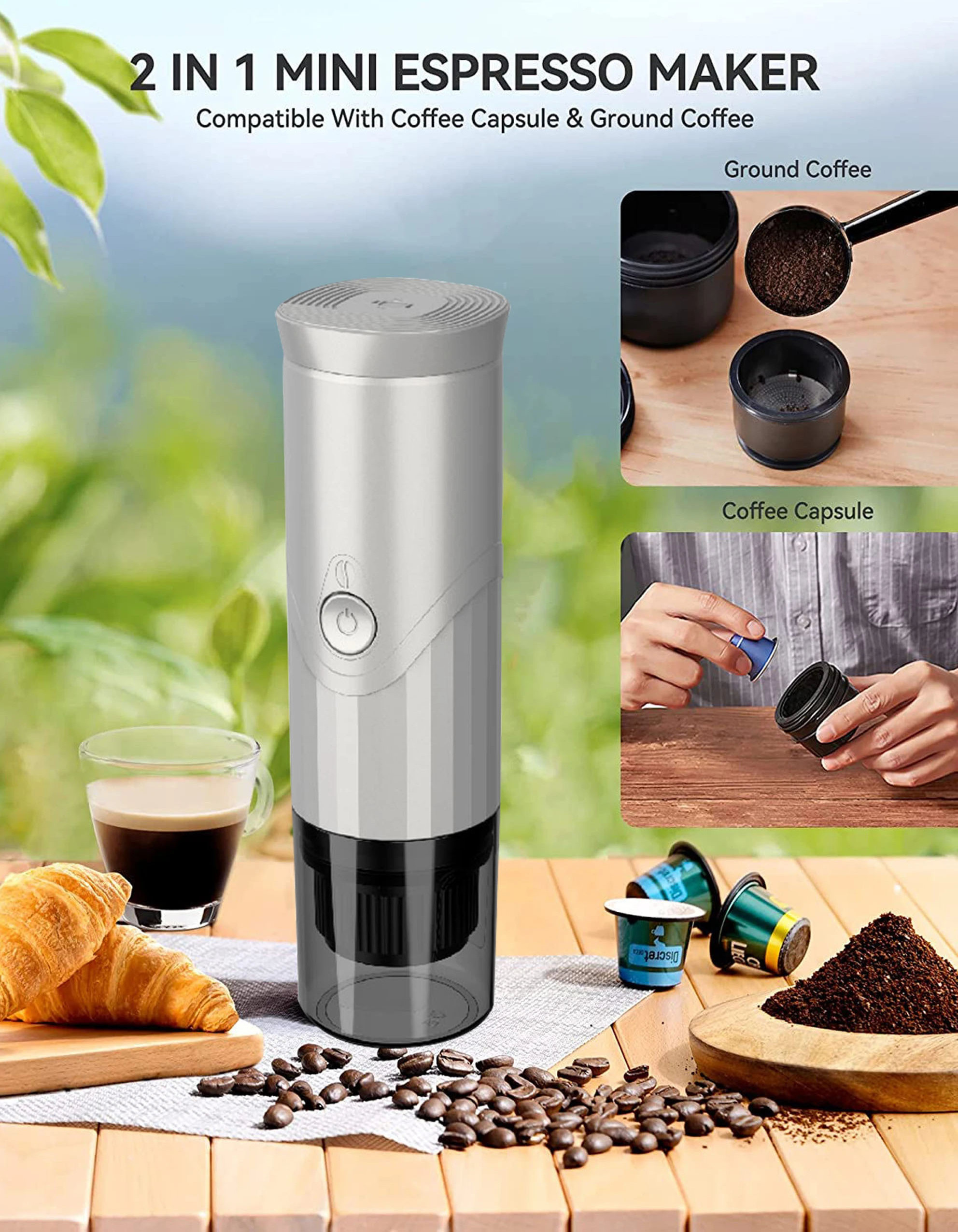 Mini Espresso Machine Pressure Portable Coffee Maker USB Type C 20 Bar TK03 Matte Blue Green Black Color Aluminum OEM 90 5V 640g