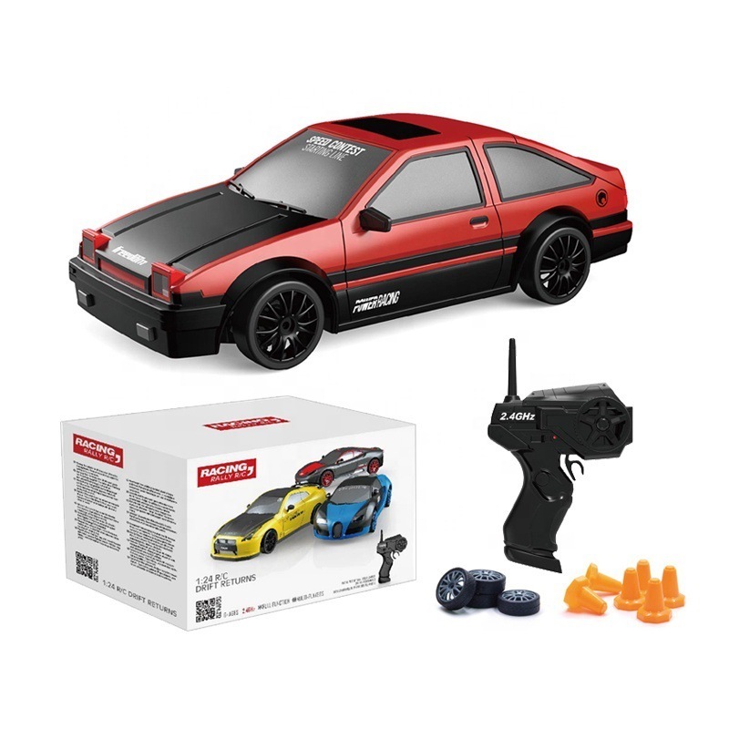 1:24 2.4G RC Drift Racing Car with Light 15km/h 4WD Remote Control Electric Power Source Replaceable Tires for Obstacles