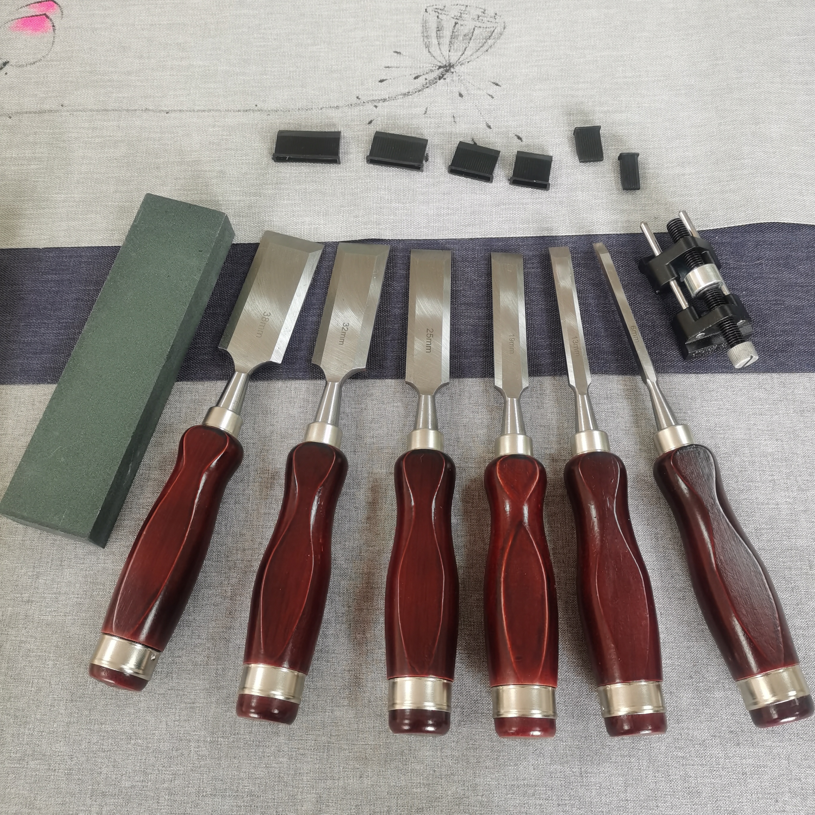 High Quality 6 PCS Rosewood Hand Tools Box Carving Wood Chisel Set with Knife sharpening stones and holders