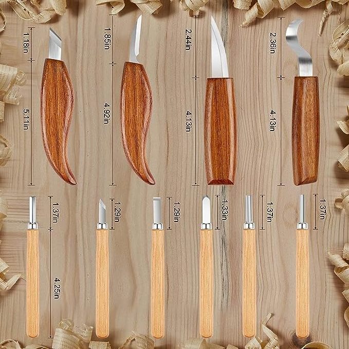 New Coming 10pcs knives set  walnut wood CRV60  blade hand engraving tool spoon carving knife set