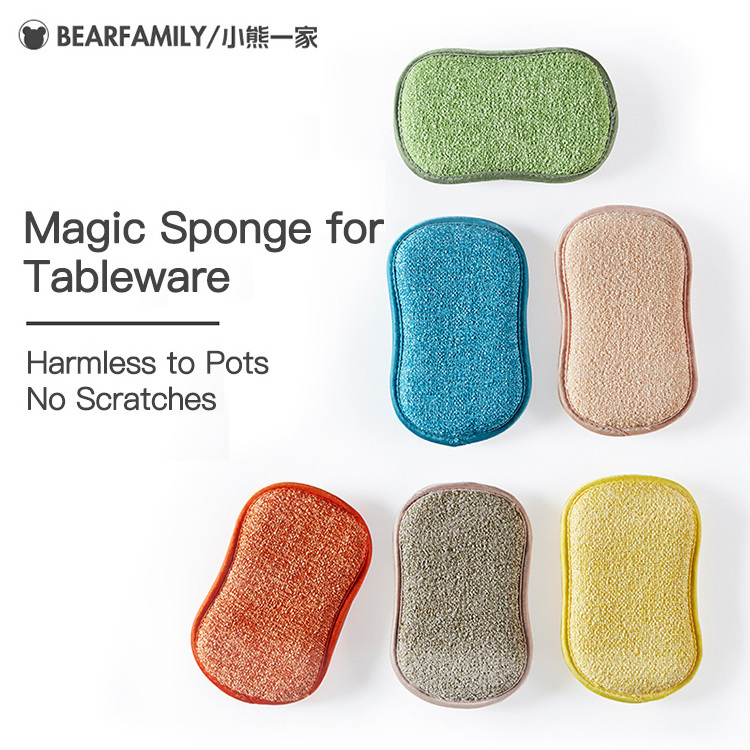 Bearfamily Microfiber Sponges For Dishes Cleaning Double Sided Cleaning Kitchen Sponges Scouring Pads