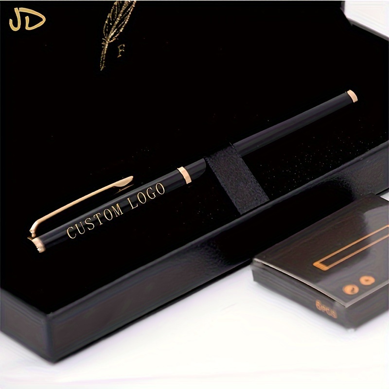 [Customized products] Unique Design Elegance Fountain Pen for Journaling  Fine Nib Black Pen,,6 Ink (Black/BLue) Cartridges