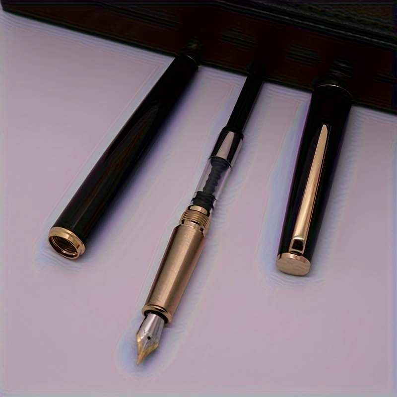 [Customized products] Unique Design Elegance Fountain Pen for Journaling  Fine Nib Black Pen,,6 Ink (Black/BLue) Cartridges