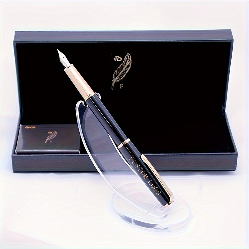 [Customized products] Unique Design Elegance Fountain Pen for Journaling  Fine Nib Black Pen,,6 Ink (Black/BLue) Cartridges