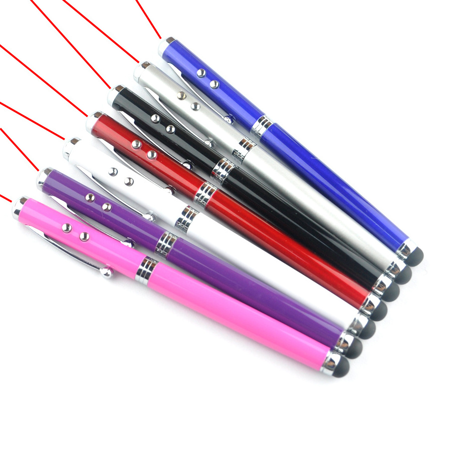 JD-LO82 4 in 1 Metal laser pointer pen pointer custom logo red light pointer ball pen with stylus