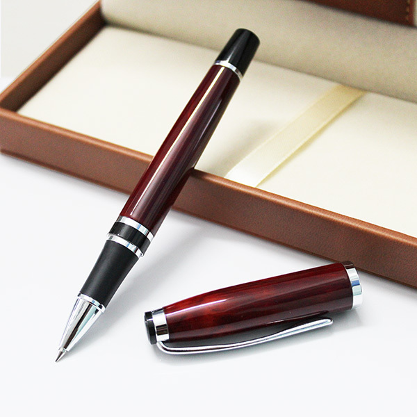 RCGS-034 Hot Sale Baoer Metal Custom Logo Red Black Pen Classic Elegance Roller Ball Point Ballpoint Pen Set With Box