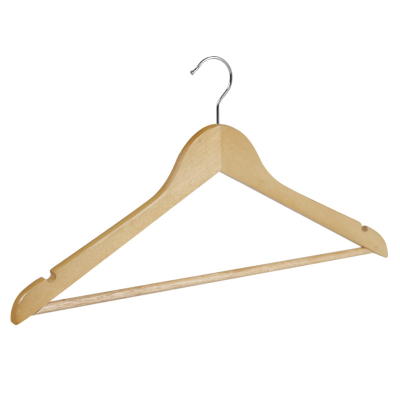 Factory price wholesale natural wooden hanger suit hanger with rod For Drying Clothes