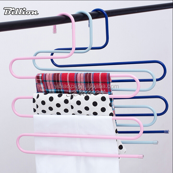 China factory High quality S-shape metal pants rack Hangers Wardrobe 5 Tiers Metal Rack