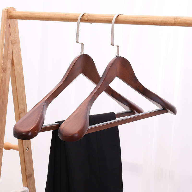 Wholesale natural dark brown antique wood cedar clothes COAT hanger wooden with fixed bar