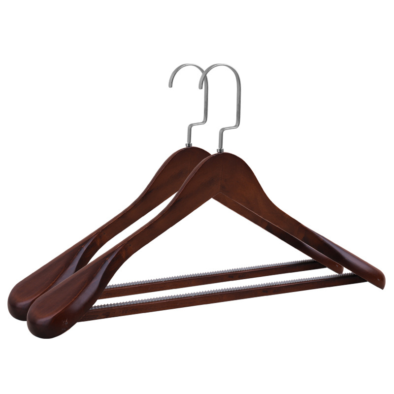 Wholesale natural dark brown antique wood cedar clothes COAT hanger wooden with fixed bar