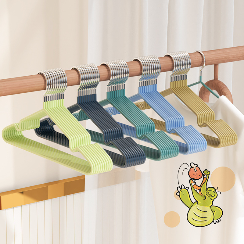 Wholesale PVC Coated Hanger For Drying Cleaning Stainless Steel Wire Hangers Custom Color Metal Clothes Rack Organizer