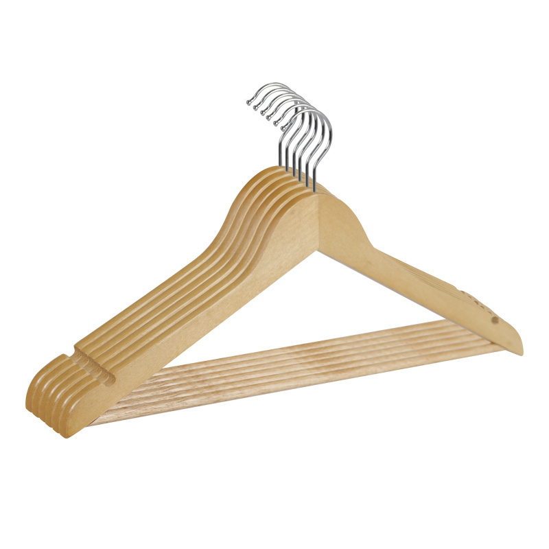 Factory price wholesale natural wooden hanger suit hanger with rod For Drying Clothes