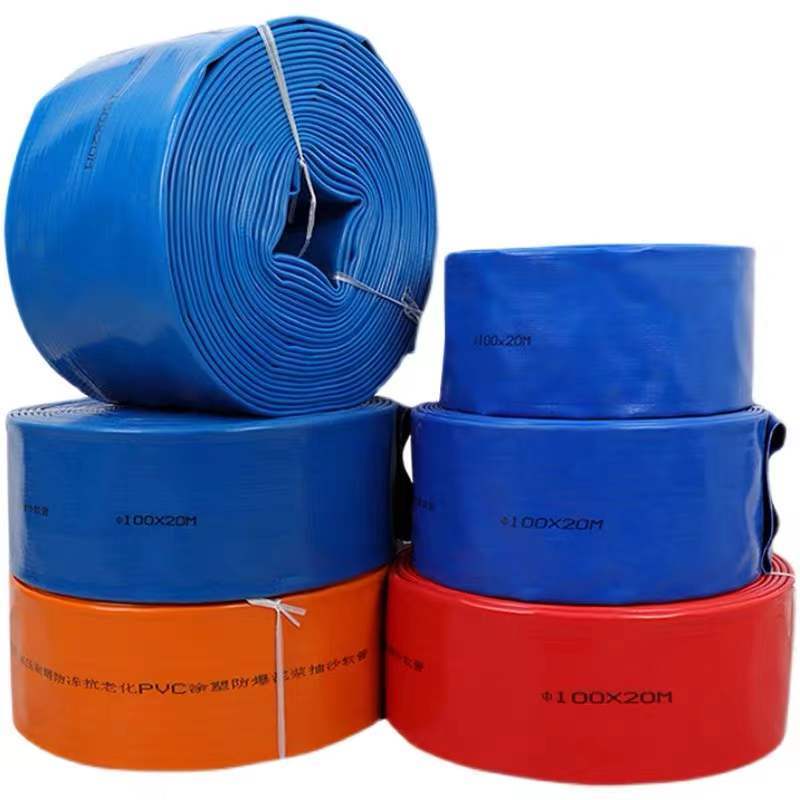 Farming irrigation pipe water pump discharge lay flat hose high pressure 12 bar flexible rubber orange blue pvc layflat hose