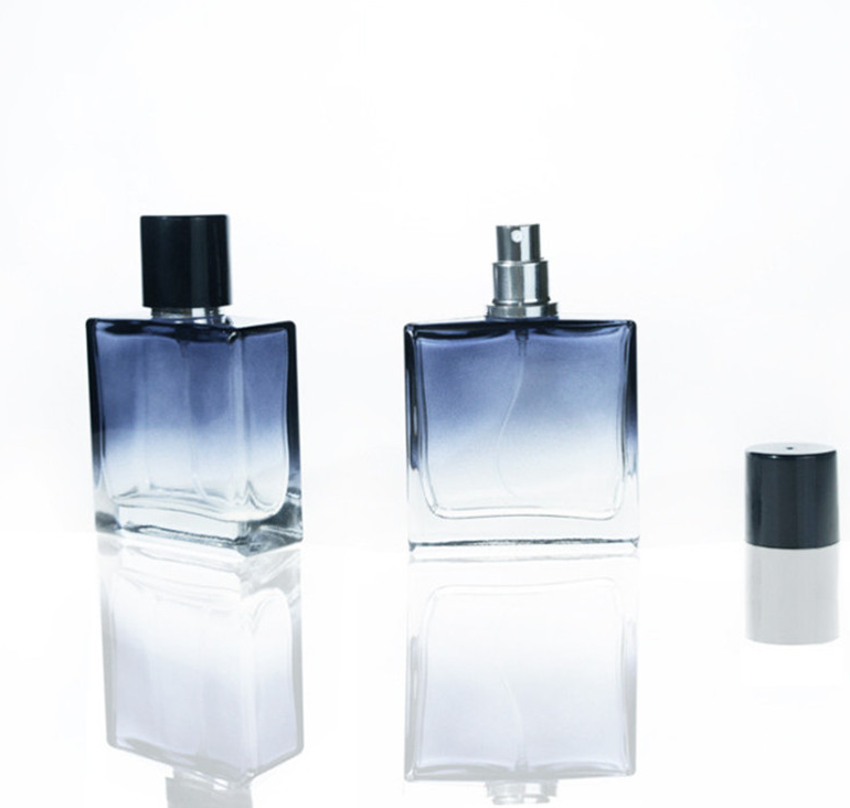 Wholesale 30ml 50ml Glass Perfume Bottles Dark Blue Gradient Square Empty Sprayer Bottle