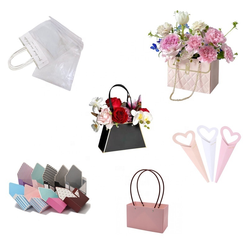 Multiple Handbag transparent flower bag single rose package bag Mini bouquet holding bucket flower bag Kraft paper flower box