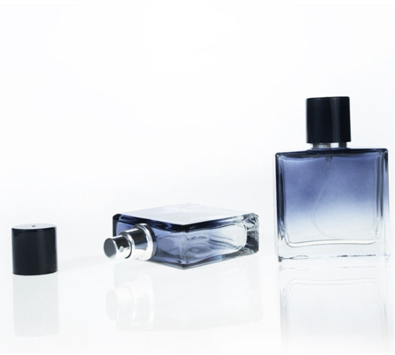 Wholesale 30ml 50ml Glass Perfume Bottles Dark Blue Gradient Square Empty Sprayer Bottle