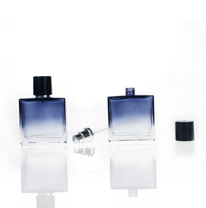 Wholesale 30ml 50ml Glass Perfume Bottles Dark Blue Gradient Square Empty Sprayer Bottle