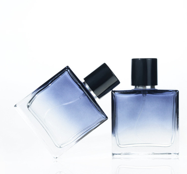 Wholesale 30ml 50ml Glass Perfume Bottles Dark Blue Gradient Square Empty Sprayer Bottle