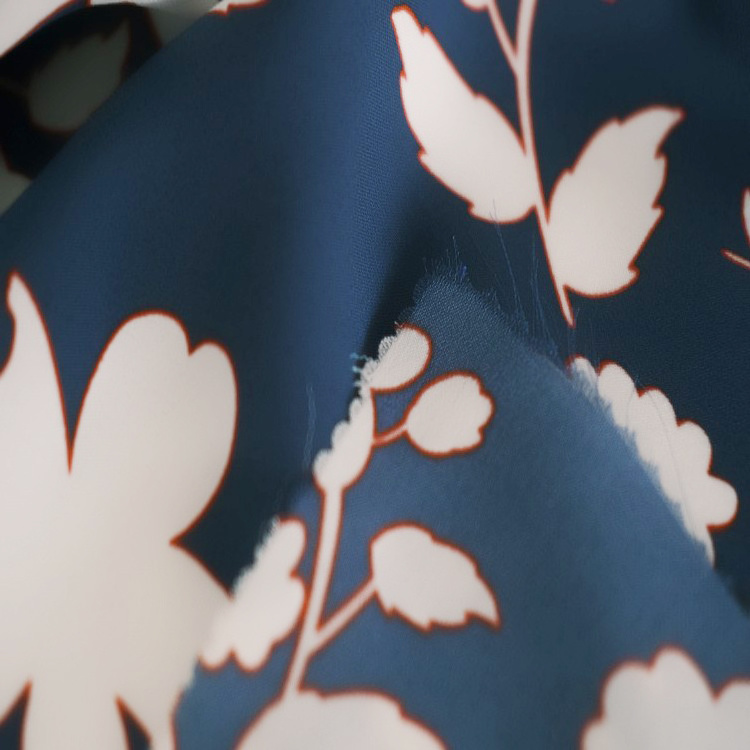 New Arrival Luxury Heavy Mulberry Silk Material Blue Flower 22 momme Double Crepe Georgette Fabric for Silk Clothing