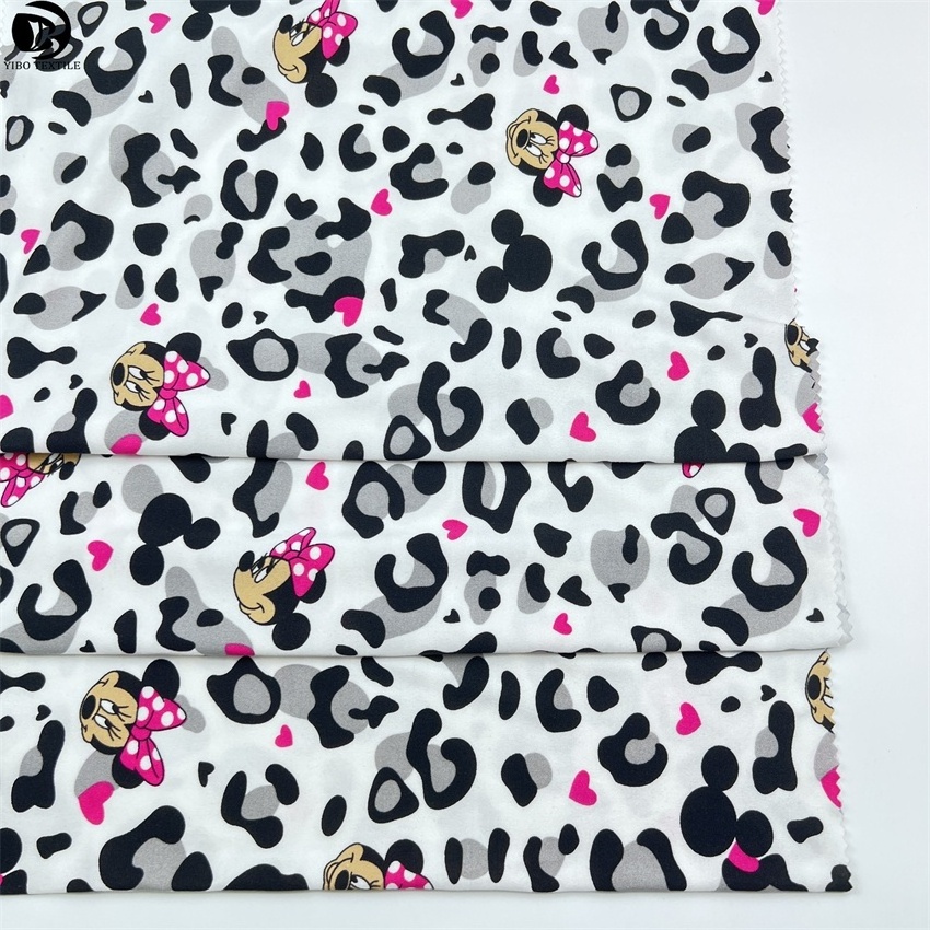 Yibo Textile 95%polyester 5%spandex Custom cute animals printing dty brushed print elastic milk silk fabric for pajama