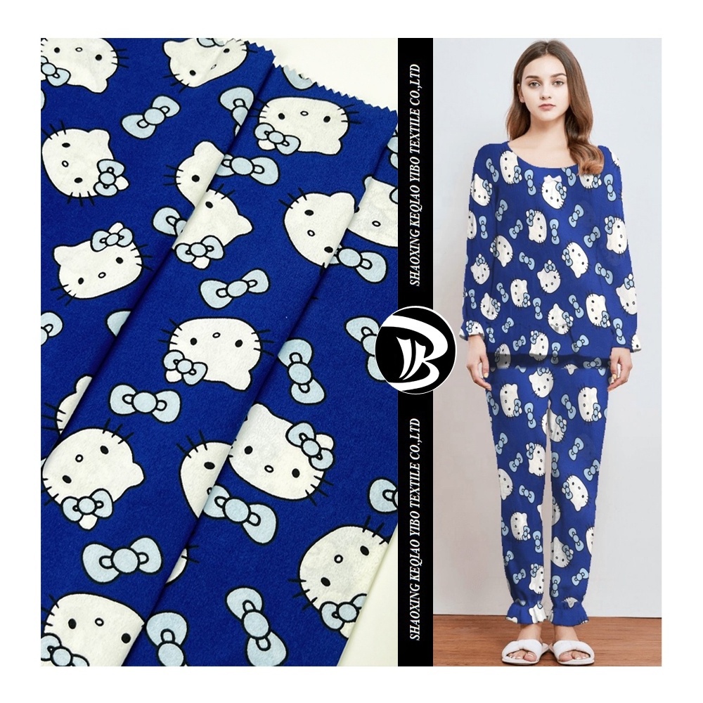 Yibo Textile Customized cartoon printed DTY brushed pajamas fabric knitting stretch fabric