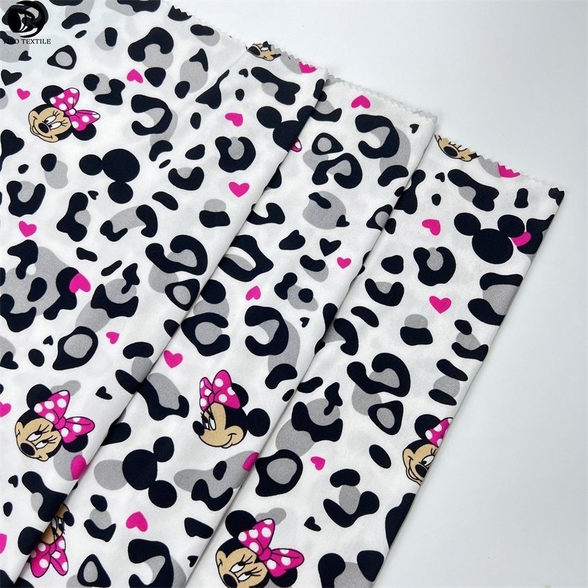 Yibo Textile 95%polyester 5%spandex Custom cute animals printing dty brushed print elastic milk silk fabric for pajama