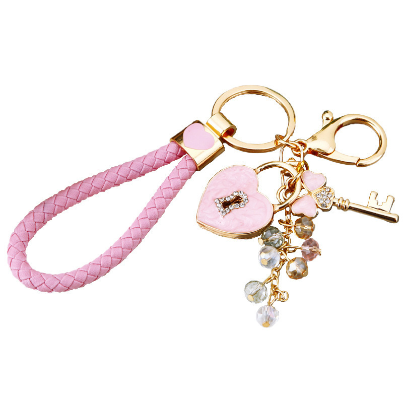 Four-Leaf Clover heart-shape lock car key ring Creative diamond heart lock women's bag pendant Metal key chain ring gift