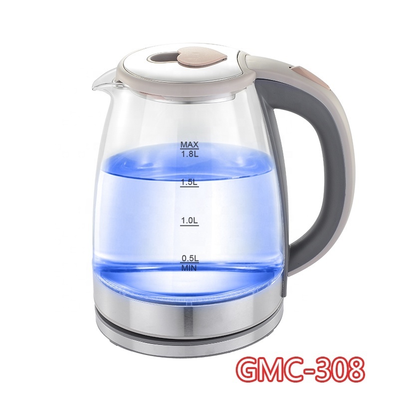 new arrival 2020 led pyrex clean glass kettle for home appliance 1.8L cordless electric hot water kettle OEM factory price