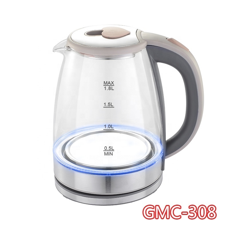 new arrival 2020 led pyrex clean glass kettle for home appliance 1.8L cordless electric hot water kettle OEM factory price