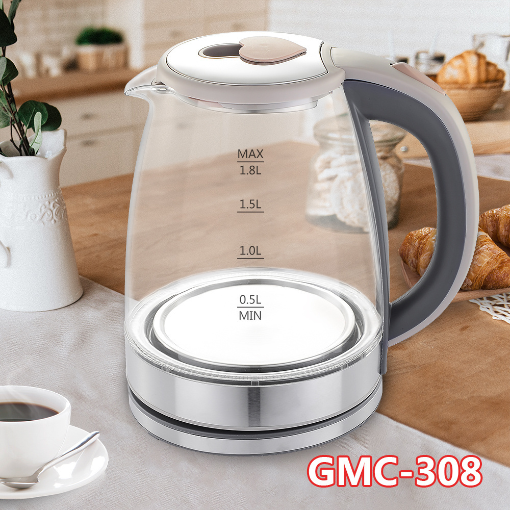 new arrival 2020 led pyrex clean glass kettle for home appliance 1.8L cordless electric hot water kettle OEM factory price