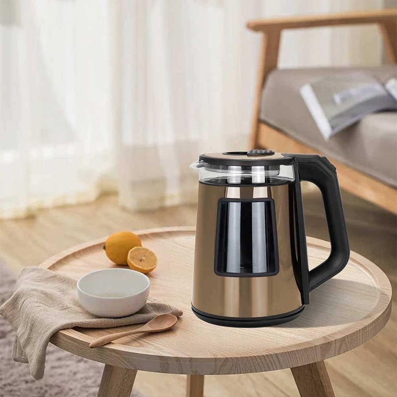 Double Wall Kettle Tea Customized Color Water Heater 1.8l Electric Kettles Glass with 304 Stainless Steel Outer Shell