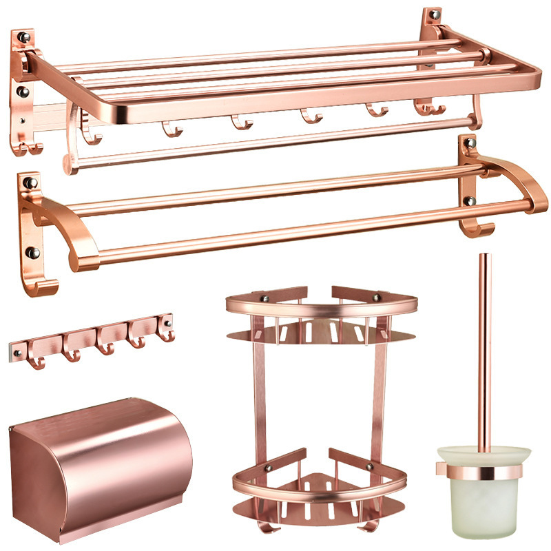 Good Quality Rose Gold Bathroom Hardware Sets Aluminium Alloy Hotel Paper Holder Toilet Accessories