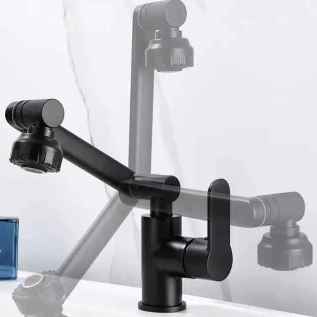 New Design Matte Black Mixer Tap Stainless Steel Folding Rotation Multifunctional 360 Degree Bathroom Wash Basin Faucet