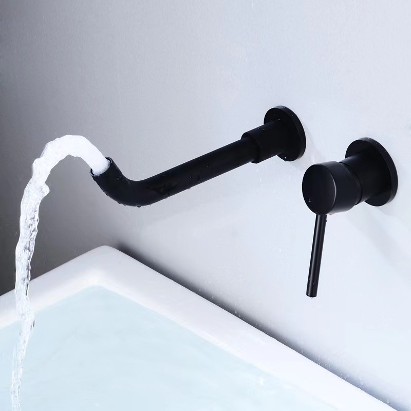 New Trend Antique Brass Wall Mounted Bathroom Basin Tap Mixer Black Concealed Faucet For Wash Basin