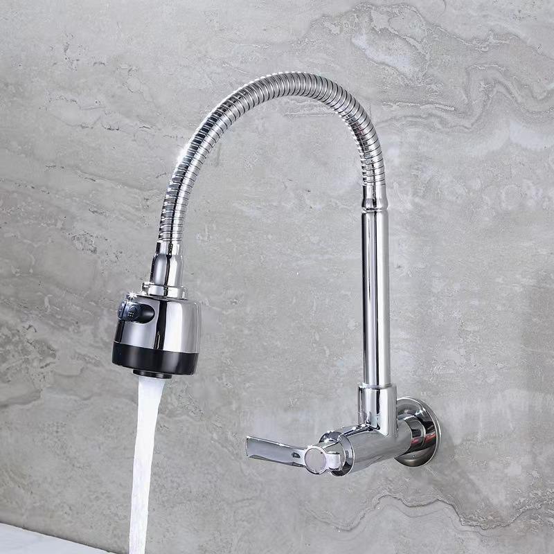 Low Price Zinc Single Lever Kitchen Sink Tap Flexible Chrome Plated Grifo de Cocina Wall Mounted Single Cold Kitchen Faucet