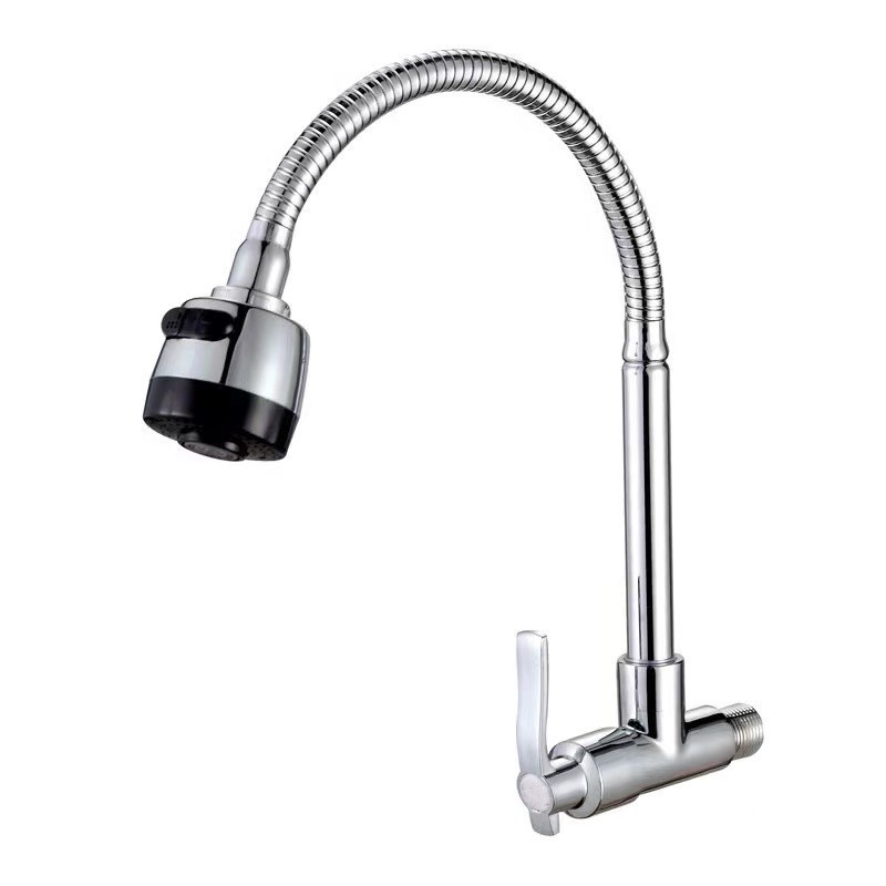 Low Price Zinc Single Lever Kitchen Sink Tap Flexible Chrome Plated Grifo de Cocina Wall Mounted Single Cold Kitchen Faucet