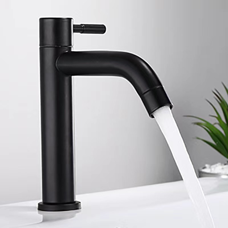 Factory Wholesale Cheap Black Stainless Steel Basin Faucet Single Cold Water Bathroom Sink Mixer Single Handle Curved Faucets