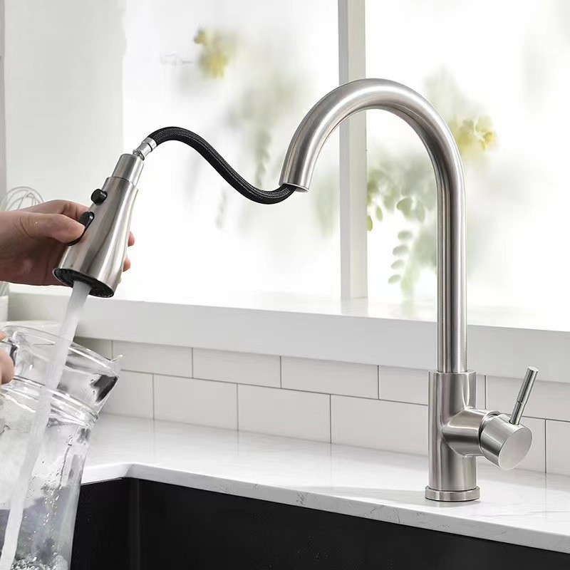 Hot Selling Single Handle Kitchen Mixer Sink Faucet SUS304 Pull Out Kitchen Faucets With Sprayer