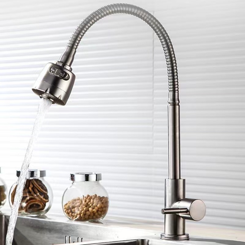 Good Price Wholesale Single Cold Water Universal Kitchen Faucet Spray Head 360 Rotation Stainless Steel Sink Tap