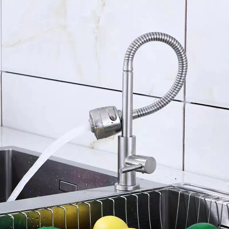 North Africa Swivel Spout Tap Rotatable Cold Water Flexible Hose for Kitchen Sink Tap Stainless Steel Tap