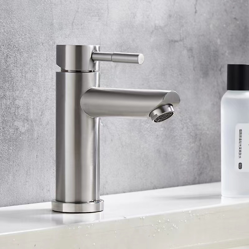 Commercial Stainless Steel Brushed Bathroom Faucet Single Handle Lavatory Basin Vanity Sink Faucet