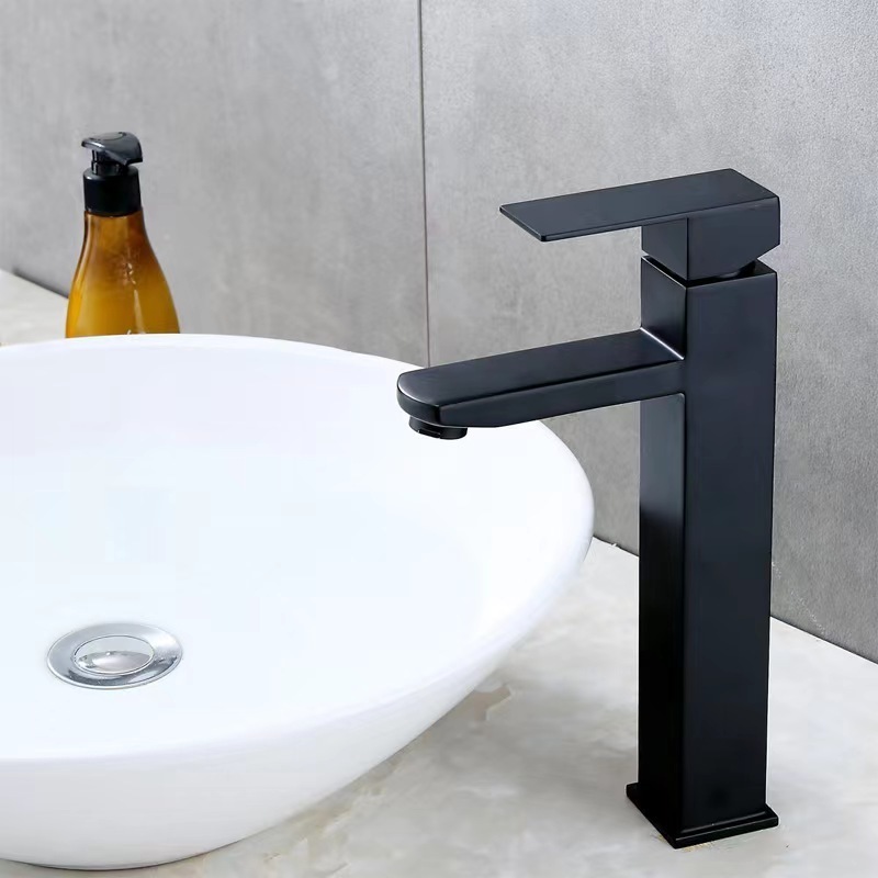 Hot Sale Matte Black Square Bathroom Vanity Tall Wash Basin Faucet Mixer Lavatory Tall Bathroom Tap