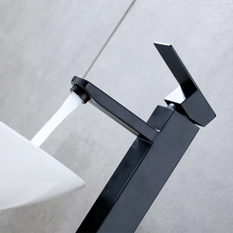 Hot Sale Matte Black Square Bathroom Vanity Tall Wash Basin Faucet Mixer Lavatory Tall Bathroom Tap