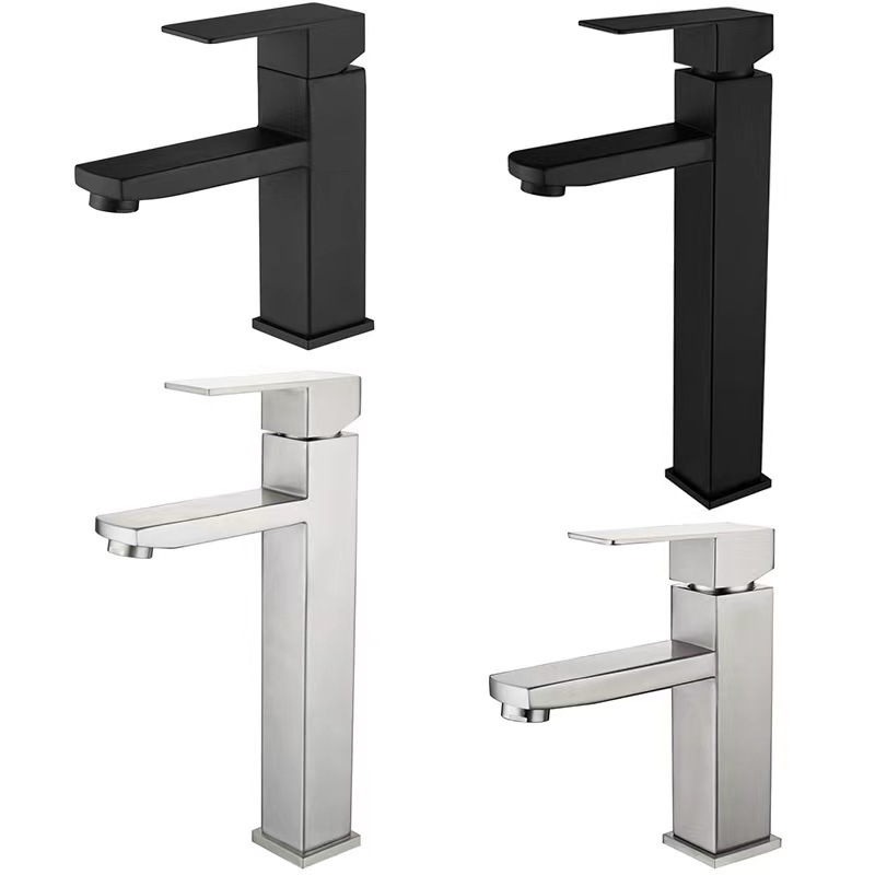 Hot Sale Matte Black Square Bathroom Vanity Tall Wash Basin Faucet Mixer Lavatory Tall Bathroom Tap